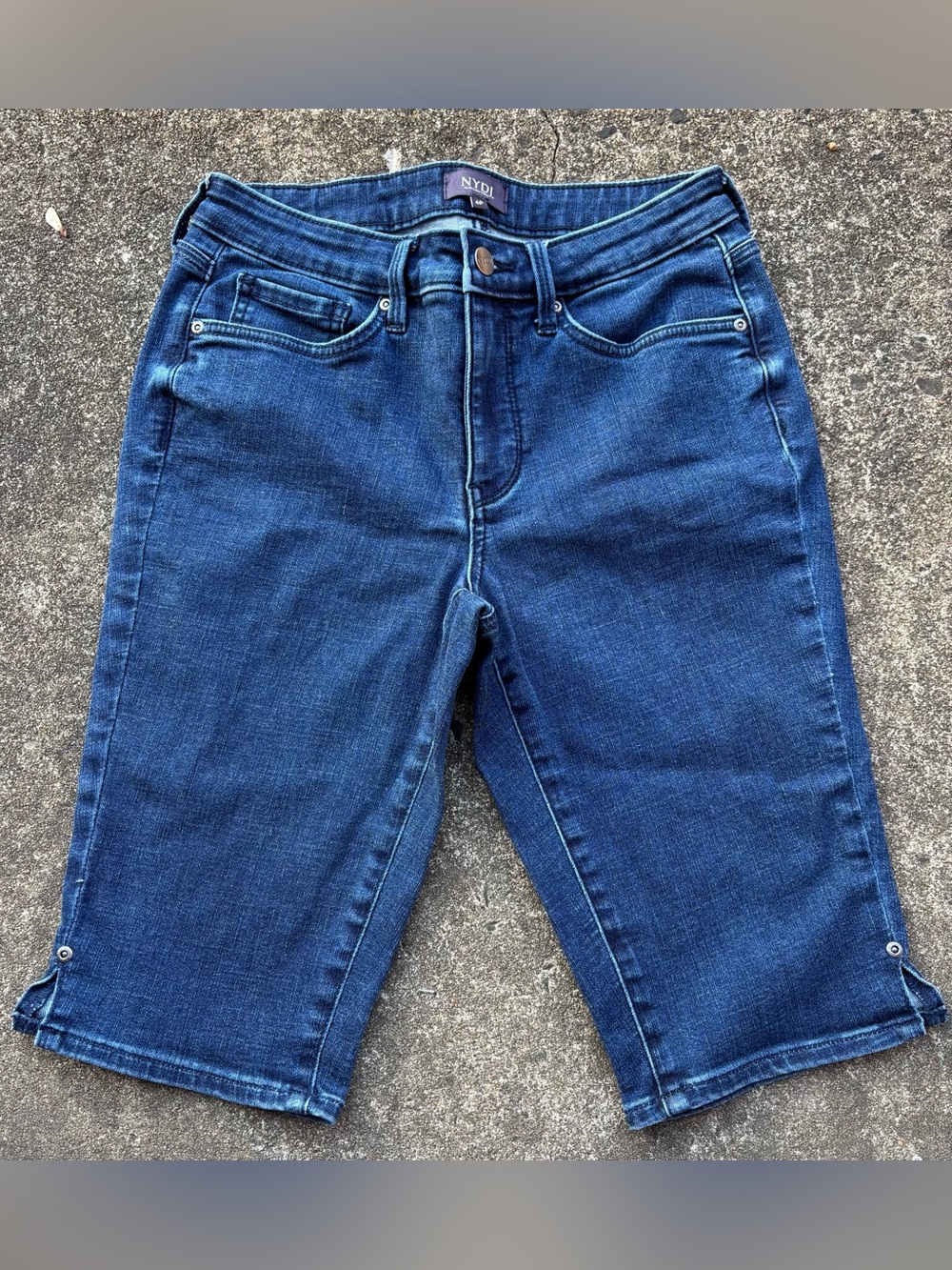 NYDJ Women's Dark Blue Cropped Denim Bermuda Shorts